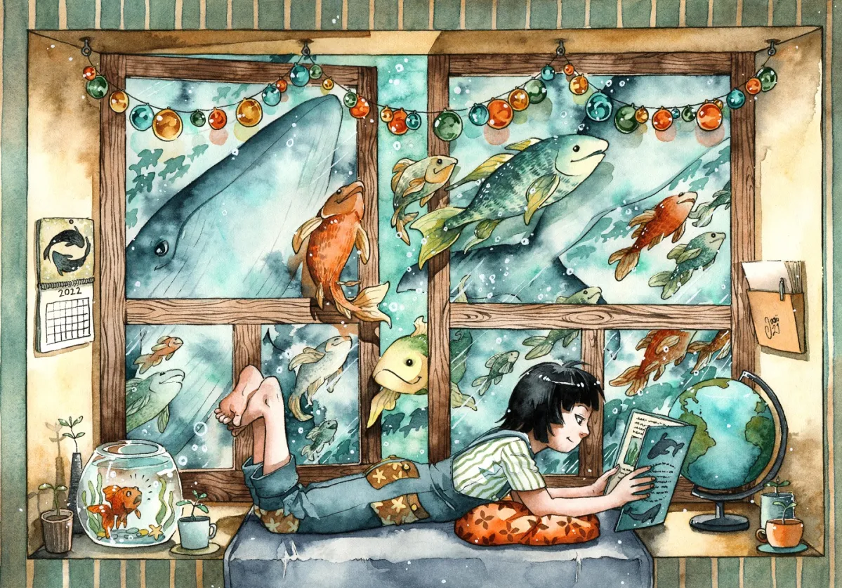 Original Painting - Ocean Behind the Window